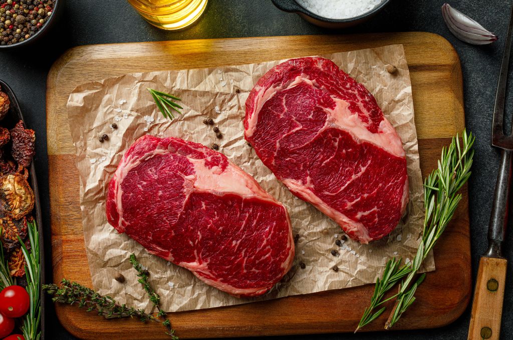 hormone free meat organic meat subscription steaks sitting on top of their packaging